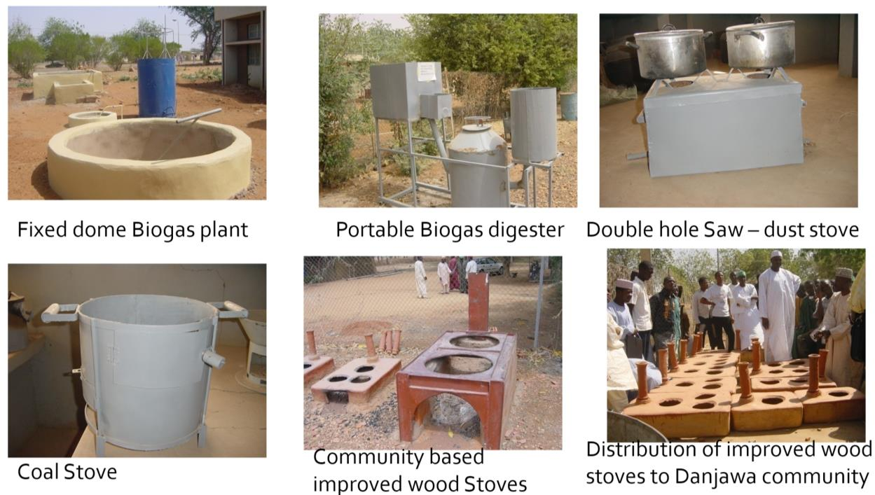 Biomass systems developed at SERC: biogas plants, saw-dust, coal and improved wood stoves.