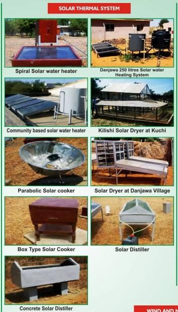 Solar thermal systems developed by the Centre, from water heaters to distillers.